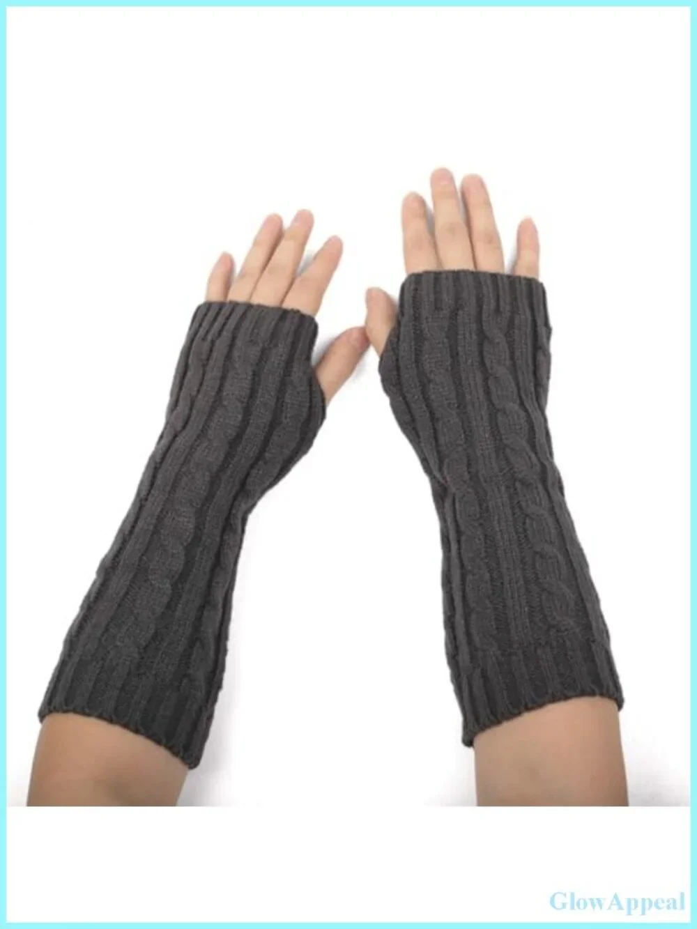 Cable Knit Fingerless Gloves Arm Warmers Thumb Hole for Women